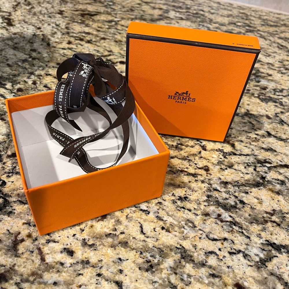 Hermes Orange Gift Box with Brown Ribbon